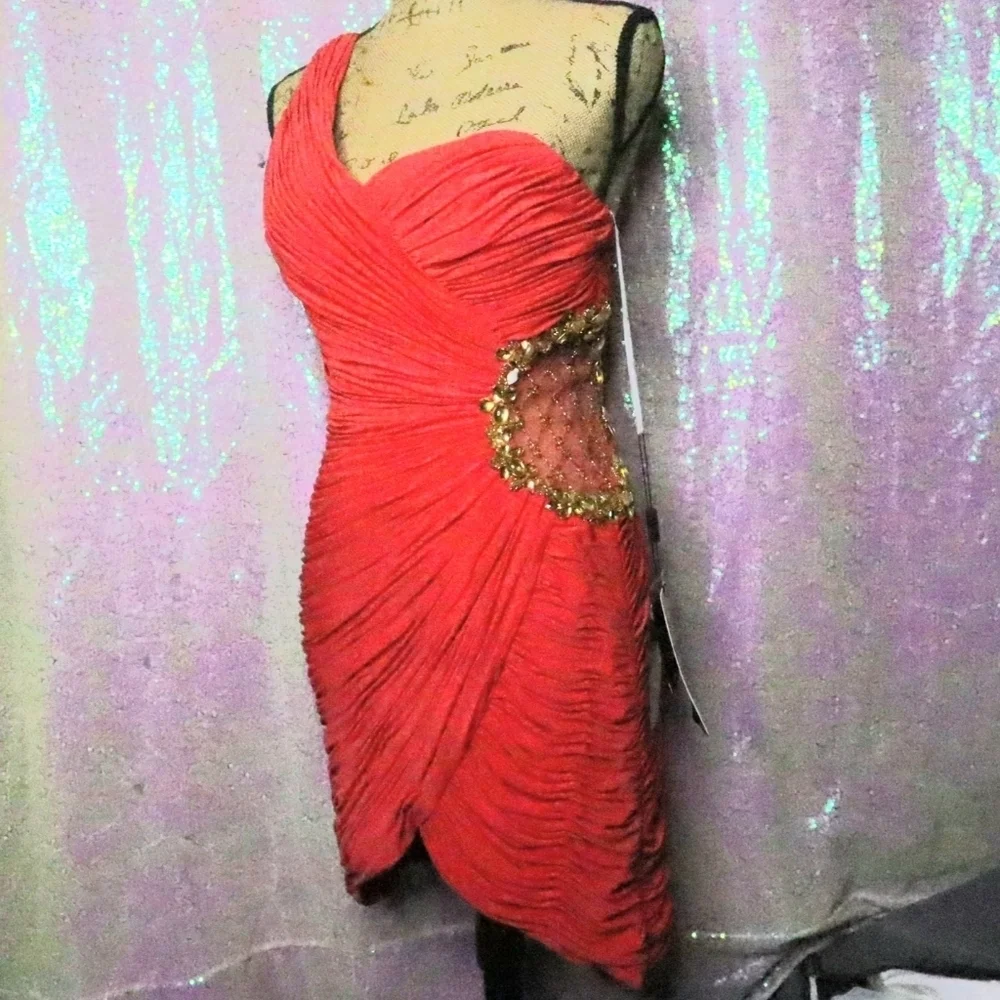 FORMAL ORANGE DRESS 10 Cinderella Cut-Out Mini Prom Homecoming Gold Gown Party - Picture 4 of 9
